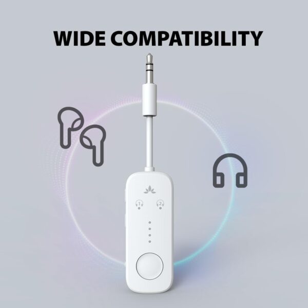 Avantree Relay - Premium Airplane Bluetooth 5.3 Adapter, Supports 2 AirPods or Headphones with aptX Adaptive & Low Latency, 3.5mm AUX Jack Wireless Audio Transmitter for Planes, Airline, Travel, TV - Image 4