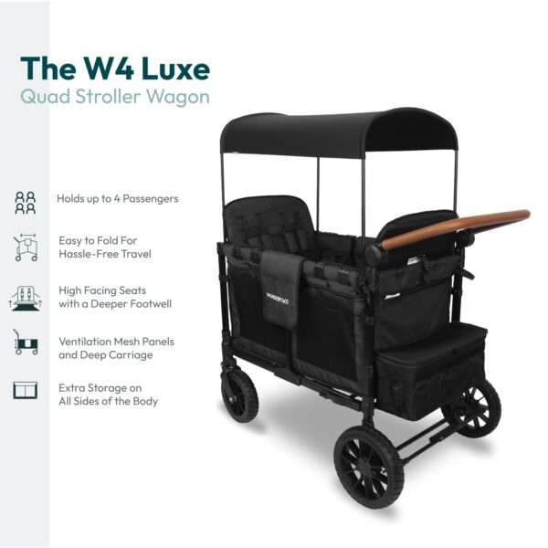 WONDERFOLD W4 Luxe Stroller Wagon (4 Seater) - Collapsible Wagon Stroller with Seats with Magnetic Buckle 5-Point Harnesses and Sun Canopy, Black - Image 3