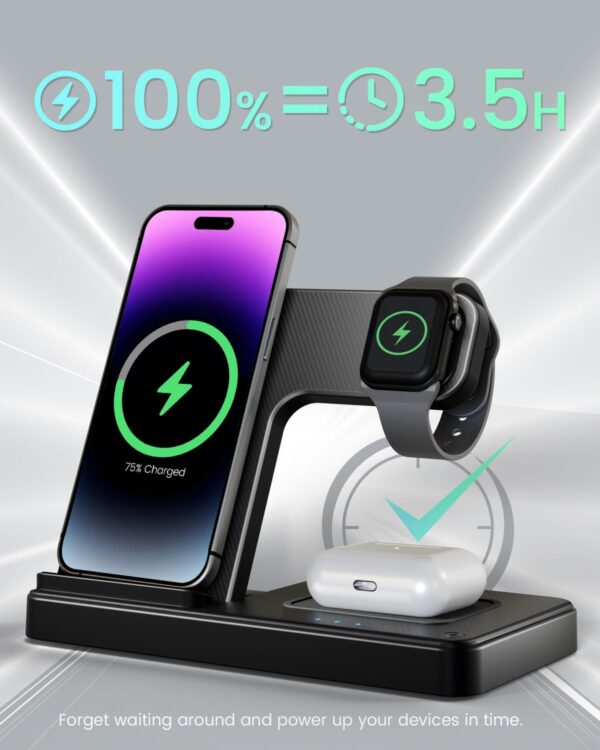 Wireless Charger iPhone Charging Station: 3 in 1 Charger Stand Multiple Devices for Apple - iPhone 16 15 14 Pro Max 13 12 11 - Watch 10 9 8 7 6 5 4 3 2 SE and Ultra Series - Airpods 4 3 2 Pro - Image 5