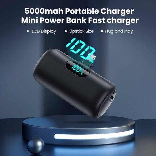 [2-Pack] Mini Portable Charger 5000mAh Power Bank,3A PD USB C Cell Phone Portable Power, LCD Display Battery Pack Compatible with iPhone 16/15/15 plus/15 pro/15 pro Max/Android/Samsung/Moto/LG etc - Image 6