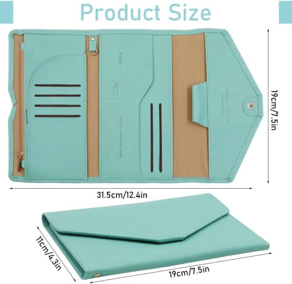 Multi-purpose Travel Wallet, RFID Blocking Travel Wallet Passport Holder, Document Organizer Passport Cover Case for Passport, Credit Card (Green) - Image 2