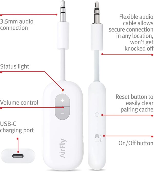 Twelve South AirFly SE Audio Streaming for TV/Airplane to Wireless Headphones – Wireless Adapter for AirPods, Airplane, Car, Gym, Home, Use with Any 3.5 mm Audio Jack - Image 3