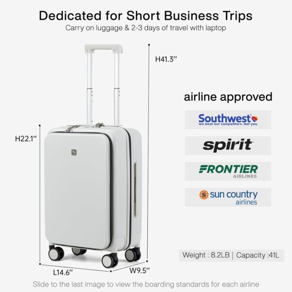 Hanke Grace Suitcases with Wheels Hardshell Carry On Luggage Airline Approved, 20 Inch Travel Suitcase Lightweight Tsa Luggage for Short Business Trips, Smoke White. - Image 4