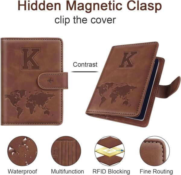 Passport Holder Wallet Cover Personalized Letter A-Z Travel Wallet RFID Blocking Passport Cover Wallet Case for Travel Passport Book Holders for Women and Men, Brown-K - Image 4