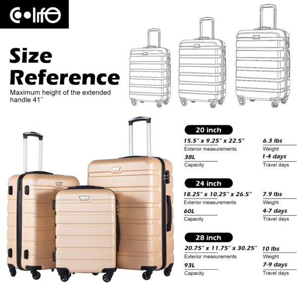 Coolife Luggage 3 Piece Set Suitcase Spinner Hardshell Lightweight TSA Lock (apricot white, 3 piece set(20in24in28in)) - Image 7