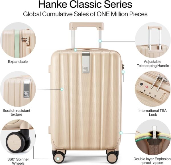 Hanke Expandable Hard Shell Luggage Sets 2 piece Carry on Luggage with Wheels Suitcases Lightweight Checked Tsa Luggage Rolling Large Suitcase Travel Luggage Bag Woman Men 20/29 Inch(Cuba Sand Pink) - Image 5