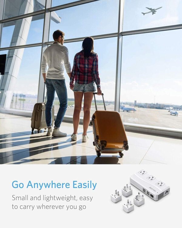 BESTEK Universal Travel Adapter 100-220V to 110V Voltage Converter 250W with 6A 4-Port USB Charging 3 AC Sockets and EU/UK/AU/US/India Worldwide Plug Adapter (White) - Image 8