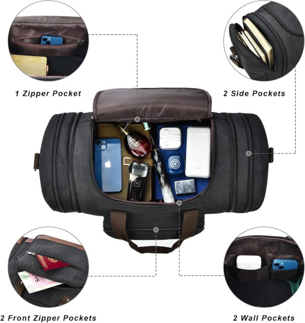Litvyak Duffle Bag for Travel, Carry on Bag Travel Bags for Men Canvas Travel Duffel Bags Overnight Weekend Gym Bag Carry On Luggage Bags Black - Image 6