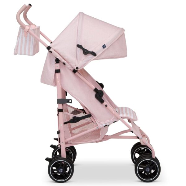 babyGap Classic Stroller - Lightweight Stroller with Recline, Compact Fold & Removable Parent Organizer - Made with Sustainable Materials, Pink Stripes - Image 2