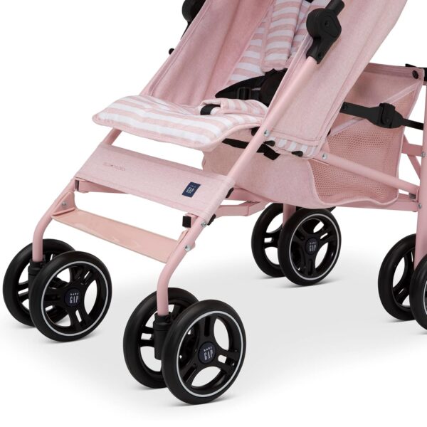 babyGap Classic Stroller - Lightweight Stroller with Recline, Compact Fold & Removable Parent Organizer - Made with Sustainable Materials, Pink Stripes - Image 8