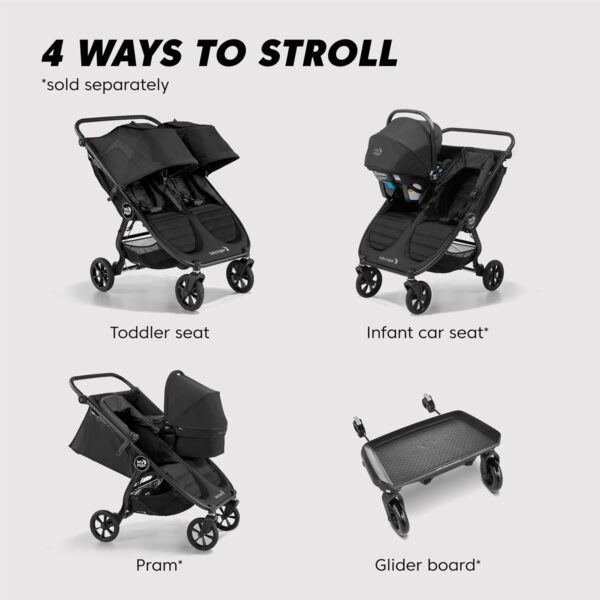 Baby Jogger City Mini GT2 All-Terrain Double Stroller, Jet Black, Perfect for Newborn and Toddler, Compatible with Britax, Cybex, Graco, and Maxi Cosi Infant Car Seats - Image 5