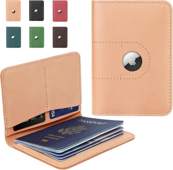 ALLIVE Genuine Leather Passport Holder Women Men, Passport Wallets with Airtag Slot, Travel Must Haves Airport Essentials, Passport Cover Case Travel Gifts(Beige)
