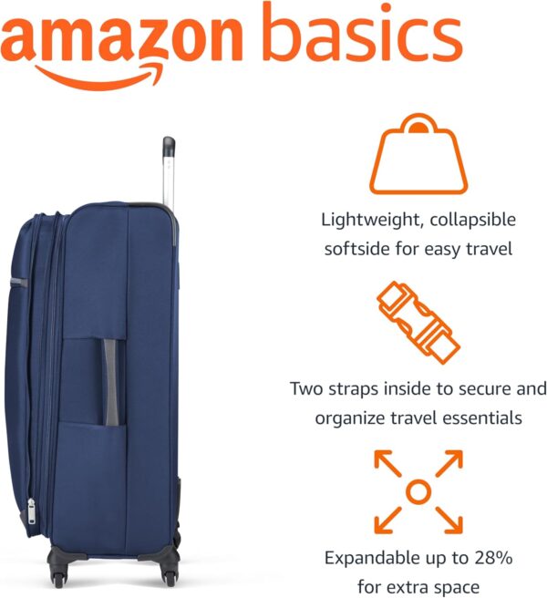 Amazon Basics Suitcases, Softside Luggage, 30-inch, Durable Design, Spinner Wheels, Large, Navy Blue - Image 2
