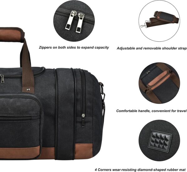 Litvyak Duffle Bag for Travel, Carry on Bag Travel Bags for Men Canvas Travel Duffel Bags Overnight Weekend Gym Bag Carry On Luggage Bags Black - Image 5