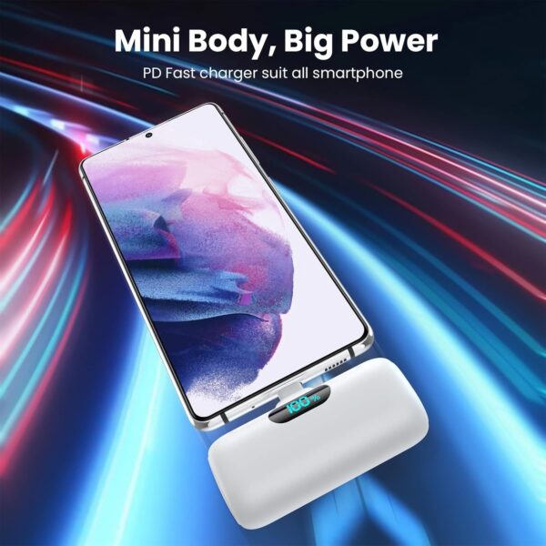 [2-Pack] Mini Portable Charger 5000mAh Power Bank,3A PD USB C Cell Phone Portable Power, LCD Display Battery Pack Compatible with iPhone 16/15/15 plus/15 pro/15 pro Max/Android/Samsung/Moto/LG etc - Image 3