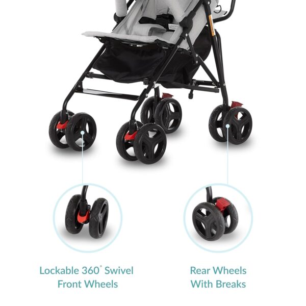 Dream On Me Vista Moonwalk Baby Stroller in Light Gray, Lightweight Infant Stroller with Compact Fold, Multi-Position Recline Umbrella Stroller with Canopy, Extra Large Storage and Cup Holder - Image 6