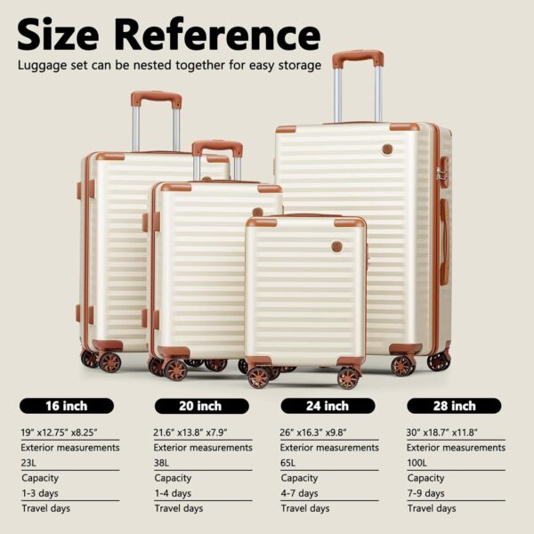Joyway Luggage Sets 4 Piece Suitcase Set, Hardside Carry on Suitcase Sets with Spinner Wheels and Combination Lock, Travel Luggage Set for Women, Beige Brown - Image 2