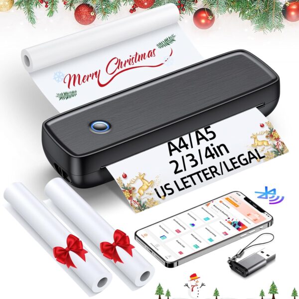 Portable Printer Wireless for Travel，Bluetooth Thermal Printer Support 8.5 X 11in US Letter &Legal, A4&A5 Thermal Paper, Inkless Printer Compatible with iOS, Android & Laptop for Office Car Home