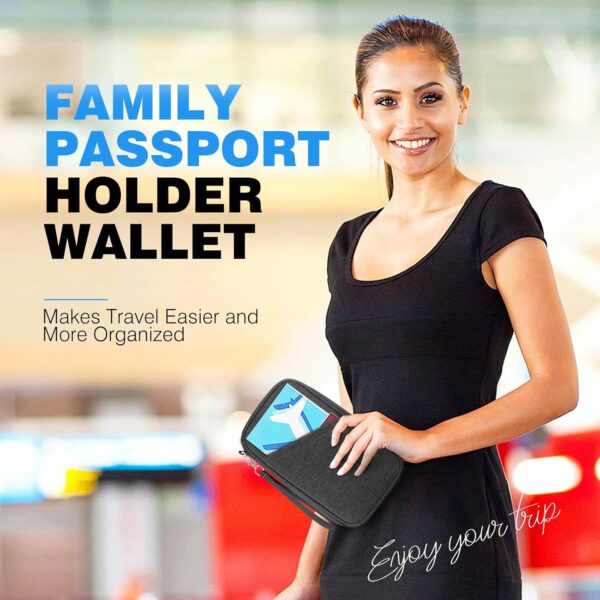 Passport Holder Family RFID Travel Document Organizer for Women Waterproof Passport Wallet Men Portable Case for Cards, Boarding Pass, ID, Money, Tickets with Zipper - Image 7