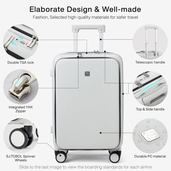 Hanke Grace Suitcases with Wheels Hardshell Carry On Luggage Airline Approved, 20 Inch Travel Suitcase Lightweight Tsa Luggage for Short Business Trips, Smoke White. - Image 3