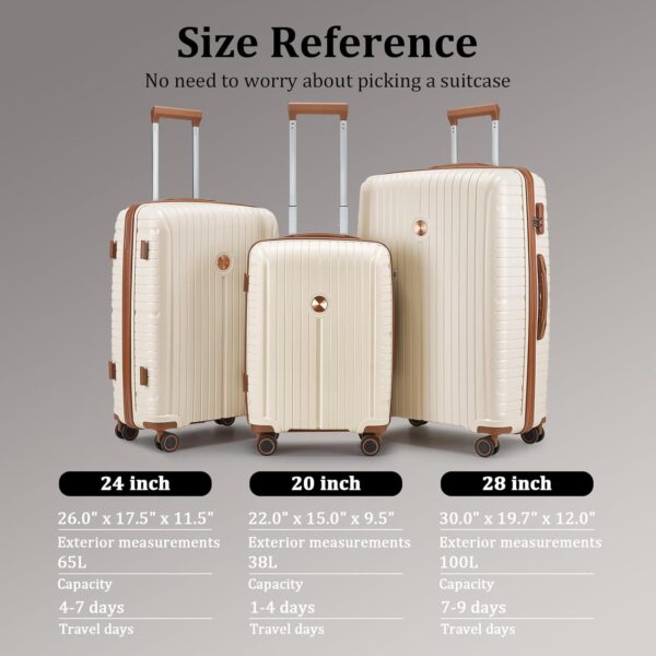 Joyway Luggage Sets 5 Piece Suitcase Set, PP Hardshell Carry on Suitcase Set, Travel Suitcases with Double Spinner Wheels and TSA Lock, Beige Brown - Image 2