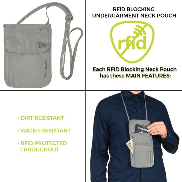 Travelon RFID Blocking Undergarment Neck Pouch, Gray, 8 x 5.25 x .125 - Image 5