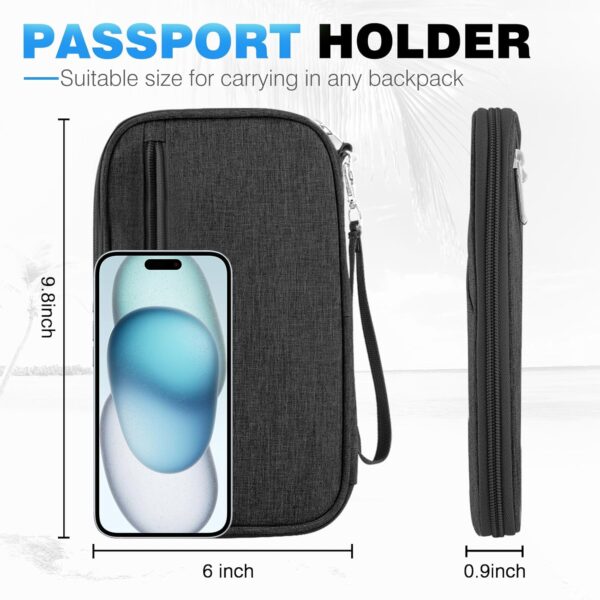 Passport Holder Family RFID Travel Document Organizer for Women Waterproof Passport Wallet Men Portable Case for Cards, Boarding Pass, ID, Money, Tickets with Zipper - Image 2