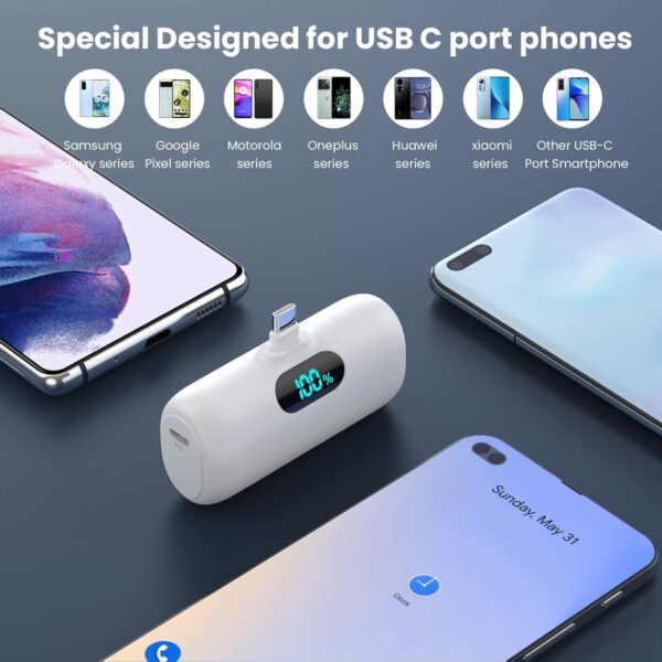 [2-Pack] Mini Portable Charger 5000mAh Power Bank,3A PD USB C Cell Phone Portable Power, LCD Display Battery Pack Compatible with iPhone 16/15/15 plus/15 pro/15 pro Max/Android/Samsung/Moto/LG etc - Image 2