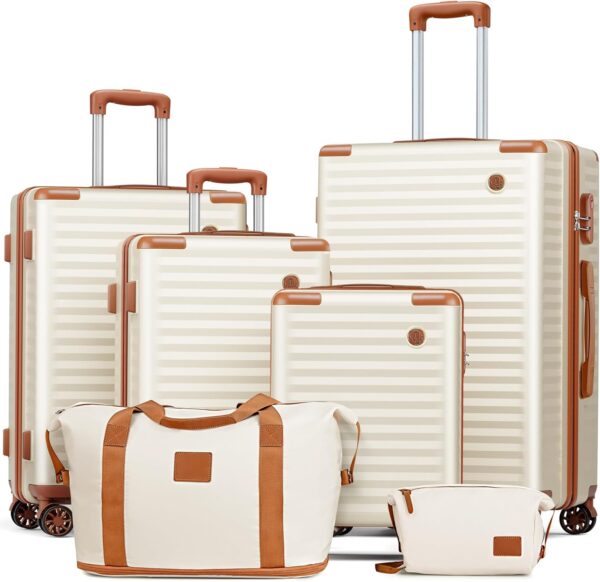 Joyway Luggage Sets 4 Piece Suitcase Set, Hardside Carry on Suitcase Sets with Spinner Wheels and Combination Lock, Travel Luggage Set for Women, Beige Brown