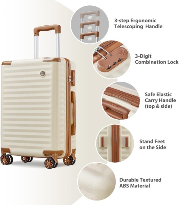 Joyway Luggage Sets 4 Piece Suitcase Set, Hardside Carry on Suitcase Sets with Spinner Wheels and Combination Lock, Travel Luggage Set for Women, Beige Brown - Image 5