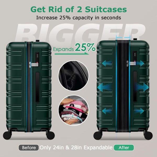 BEOW Luggage Sets 3 Piece Hardside Expandable Suitcase Set with Spinner Wheels Durable Lightweight Luggage with TSA Lock (ArmyGreen, 20in/24in/28in) - Image 3