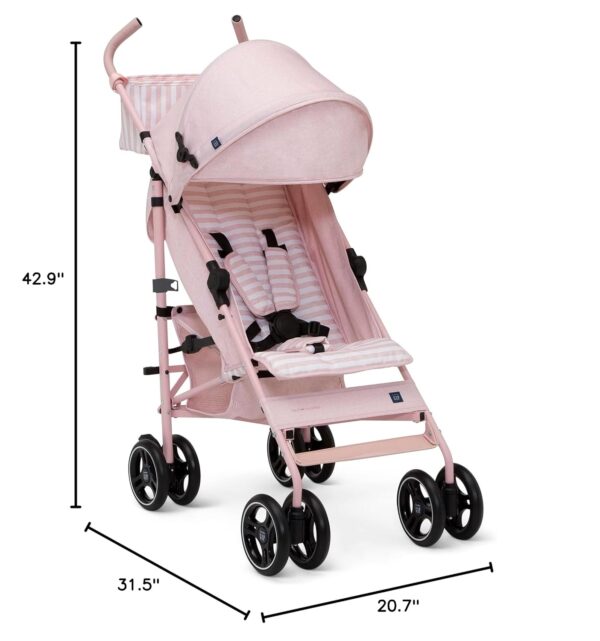 babyGap Classic Stroller - Lightweight Stroller with Recline, Compact Fold & Removable Parent Organizer - Made with Sustainable Materials, Pink Stripes - Image 13