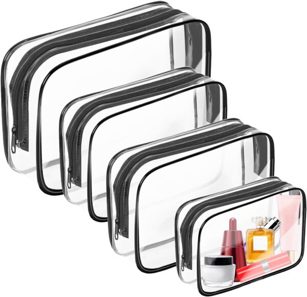 AURUZA 4 Pack Clear Toiletry Bag,Portable Travel Makeup Bags with Zipper, TSA Approved Clear Organizer Bags, PVC Cosmetic Pouch for Airport Airline Compliant