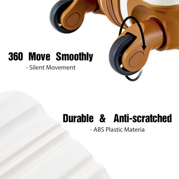 LONG VACATION Luggage Sets 20 IN Carry on Suitcase ABS Handshell Luggage 3 Piece Set with TSA Lock Spinner Wheels (WHITE-BROWN, 20-Inch) - Image 3