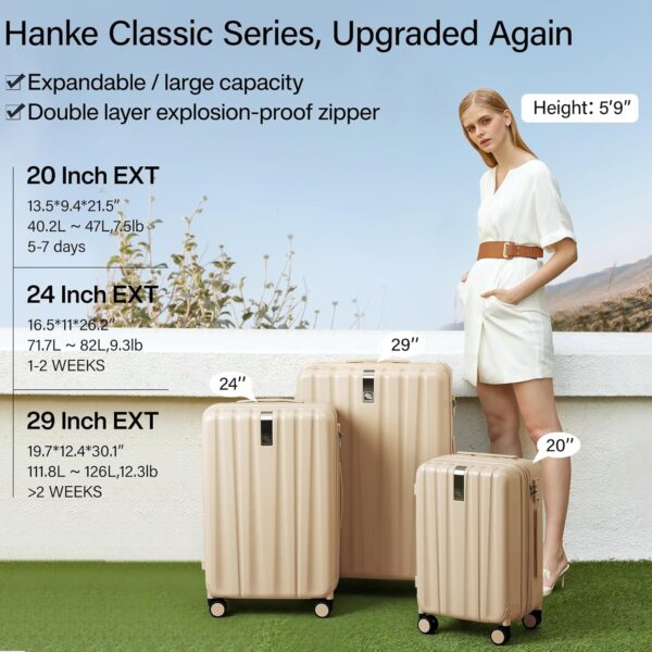 Hanke Expandable Hard Shell Luggage Sets 2 piece Carry on Luggage with Wheels Suitcases Lightweight Checked Tsa Luggage Rolling Large Suitcase Travel Luggage Bag Woman Men 20/29 Inch(Cuba Sand Pink) - Image 2