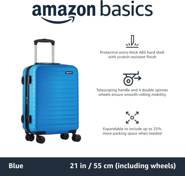 Amazon Basics Suitcase, Hardside Luggage with Spinner Wheels, Scratch-Resistant Surface, Light Blue, 21-Inch - Image 2