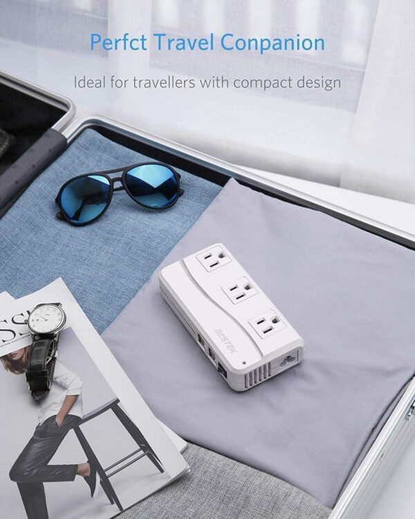 BESTEK Universal Travel Adapter 100-220V to 110V Voltage Converter 250W with 6A 4-Port USB Charging 3 AC Sockets and EU/UK/AU/US/India Worldwide Plug Adapter (White) - Image 6
