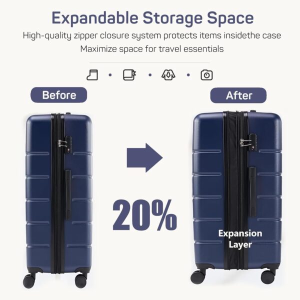 24 Inch Luggage, Hard Shell Rolling Suitcase with TSA Lock, Expandable Lightweight Luggage with Spinner Wheels, Blue - Image 6