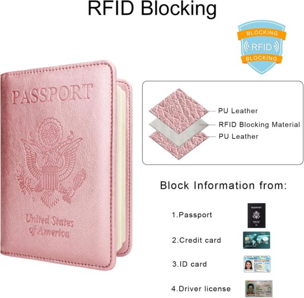 WALNEW Passport Holder for Travel, RFID Passport Cover Wallet for Women Men, PU Leather Passport Book Card Holder Case with Pen, Travelling Essentials for Flying - Image 3