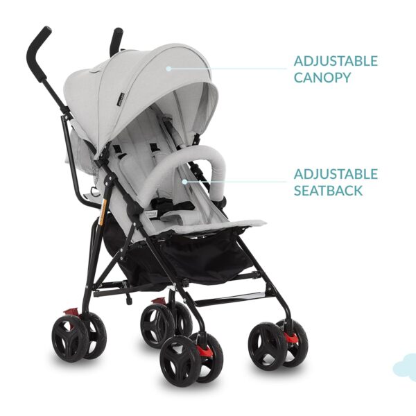 Dream On Me Vista Moonwalk Baby Stroller in Light Gray, Lightweight Infant Stroller with Compact Fold, Multi-Position Recline Umbrella Stroller with Canopy, Extra Large Storage and Cup Holder - Image 7