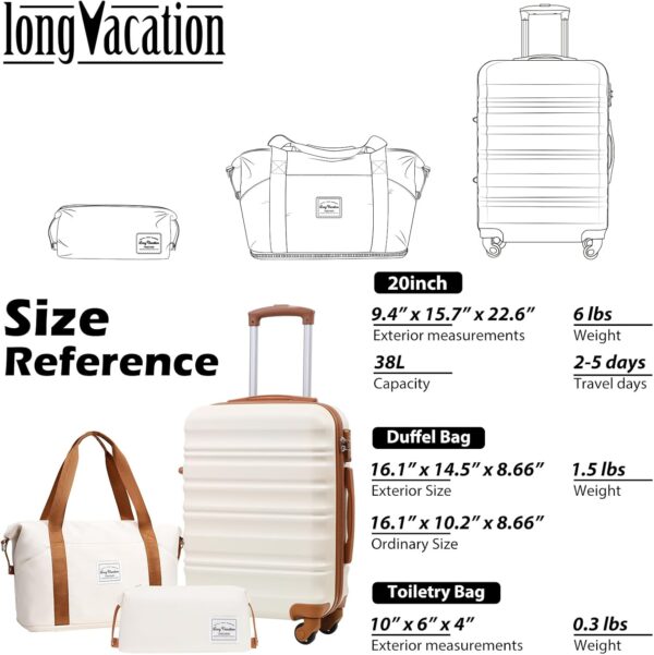 LONG VACATION Luggage Sets 20 IN Carry on Suitcase ABS Handshell Luggage 3 Piece Set with TSA Lock Spinner Wheels (WHITE-BROWN, 20-Inch) - Image 7