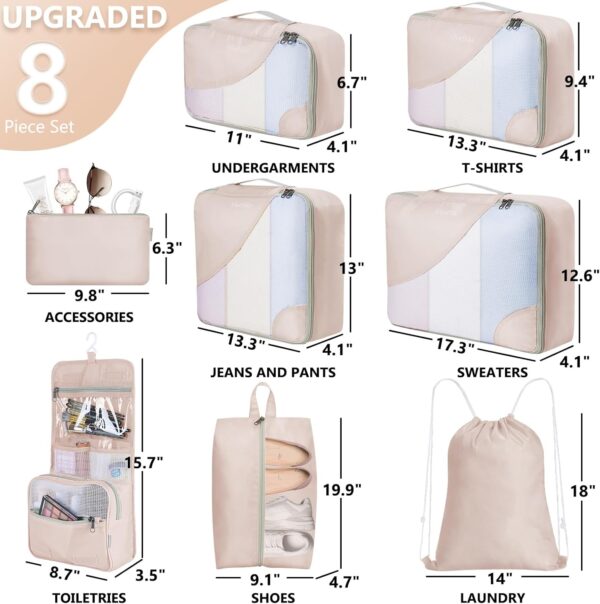 10 Set/8 Set-Packing Cubes for Travel, Sturdy Suitcase Organizer in 4 Size(Extra Large, Large, Medium, Small), OlarHike Luggage Cubes with Toiletry Bag, Travel Essentials, Cruise Ship Gifts for Women - Image 2