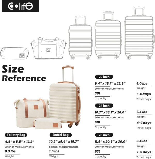 Coolife Suitcase Set 3 Piece Carry On Hardside Luggage with TSA Lock Spinner Wheels (White, S(20in)) - Image 7