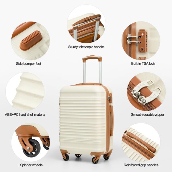 Coolife Luggage Set 3 Piece Luggage Set Carry On Suitcase Hardside Luggage with TSA Lock Spinner Wheels(White, 3 piece set (DB/TB/20)) - Image 3