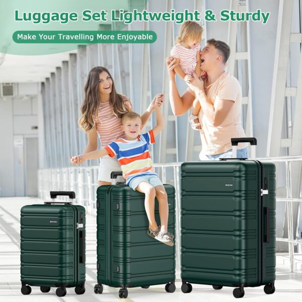 BEOW Luggage Sets 3 Piece Hardside Expandable Suitcase Set with Spinner Wheels Durable Lightweight Luggage with TSA Lock (ArmyGreen, 20in/24in/28in) - Image 2