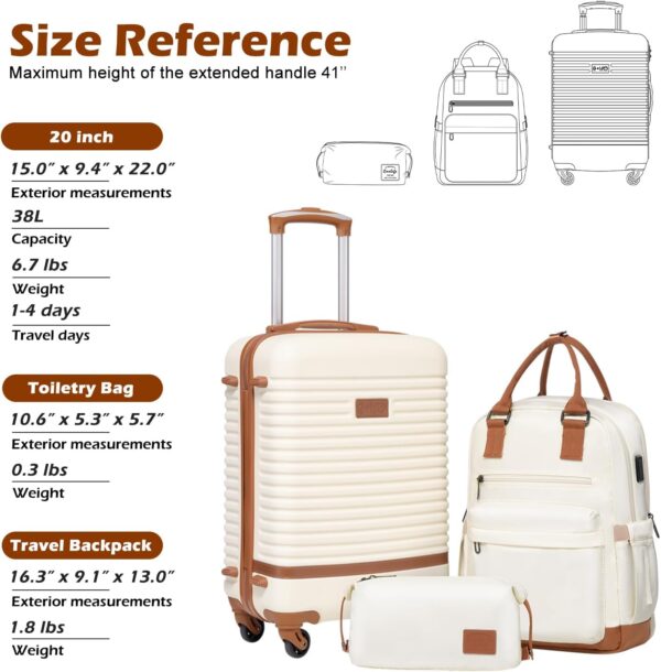 Coolife Suitcase Set 3 Piece Luggage Set Carry On Travel Luggage TSA Lock Spinner Wheels Hardshell Lightweight Luggage Set(White, 3 piece set (BP/TB/20)) - Image 7