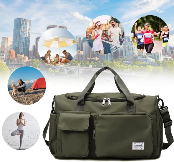 Travel Duffel Bag with Shoes Compartment Sports Gym Bag with Dry Wet Separated Pocket for Men and Women, Overnight Bag Weekender Bag Training Handbag Yoga Bag - Olive Green - Image 7