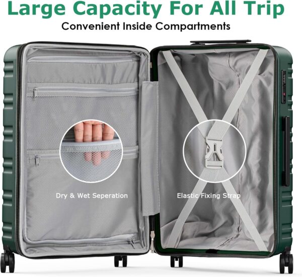 BEOW Luggage Sets 3 Piece Hardside Expandable Suitcase Set with Spinner Wheels Durable Lightweight Luggage with TSA Lock (ArmyGreen, 20in/24in/28in) - Image 7