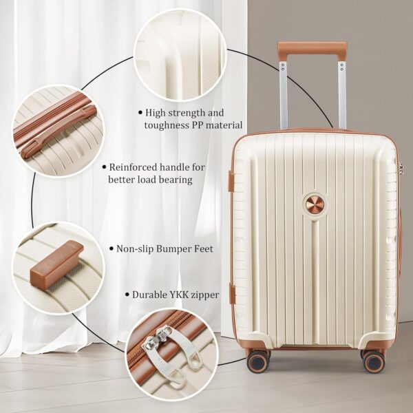 Joyway Luggage Sets 5 Piece Suitcase Set, PP Hardshell Carry on Suitcase Set, Travel Suitcases with Double Spinner Wheels and TSA Lock, Beige Brown - Image 8