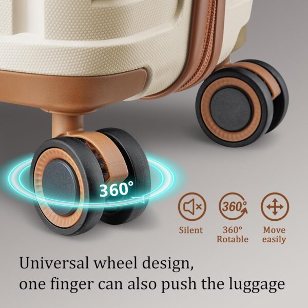 Joyway Luggage Sets 5 Piece Suitcase Set, PP Hardshell Carry on Suitcase Set, Travel Suitcases with Double Spinner Wheels and TSA Lock, Beige Brown - Image 6